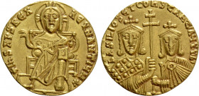 BASIL I THE MACEDONIAN with CONSTANTINE (867-886). GOLD Solidus. Constantinople