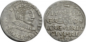 POLAND. Sigismund III Vasa (1587-1632). 3 Gröscher - Trojak (1592). Riga
