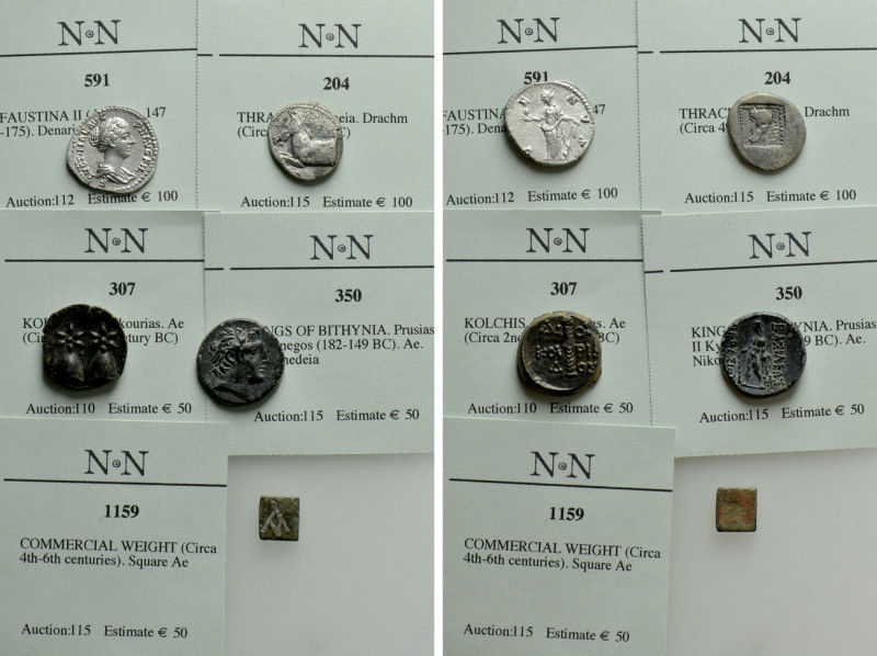 5 Greek and Roman Coins etc. 

Obv: .
Rev: .

. 

Condition: See picture....