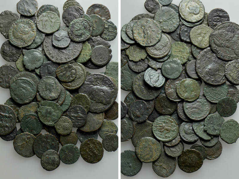 Circa 75 Roman Coins. 

Obv: .
Rev: .

. 

Condition: See picture.

Wei...