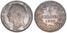 Wilhelm I.
Württemberg. 1/2 Gulden, 1838. 5,22g
AKS 86
ss-