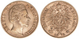 Ludwig II. 1864-1886
Bayern. 10 Mark, 1872 D. 3,93g
J.193
ss+