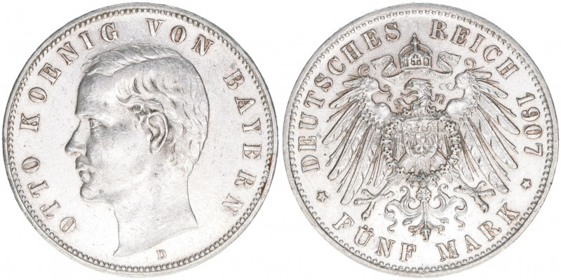 Otto 1886-1913
Bayern. 5 Mark, 1907 D. 27,82g
J.46
vz