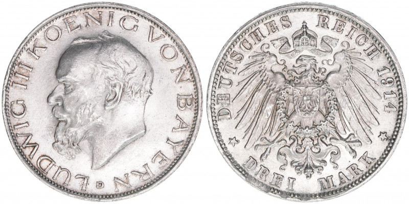 Ludwig III. 1913-1918
Bayern. 3 Mark, 1914 D. 16,61g
J.52
vz+