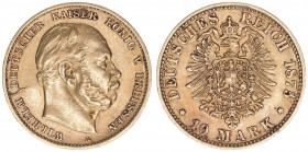 Wilhelm I. 1858-1888
Preussen. 10 Mark, 1875 A. Gold
3,96g
J,245
vz-