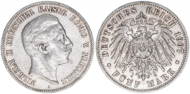 Wilhelm II. 1888-1918
Preussen. 5 Mark, 1907 A. 27,75g
J.104
ss/vz