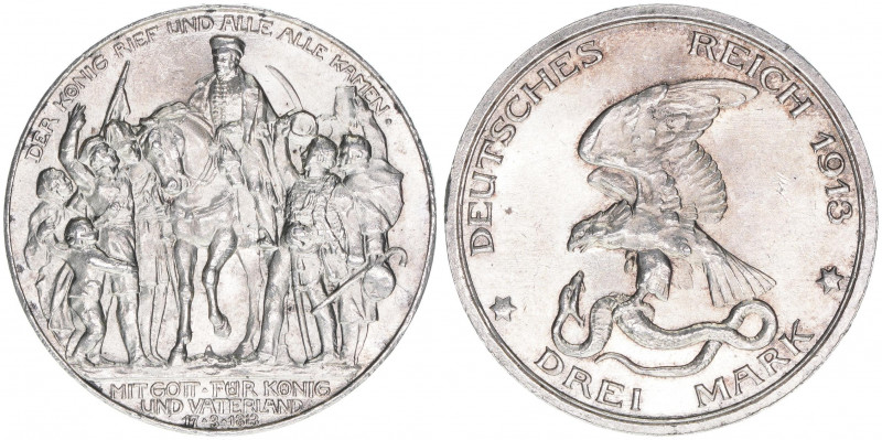 Wilhelm II. 1888-1918
Preussen. 3 Mark, 1913 A. zur Jahrhundertfeier der Befreiu...