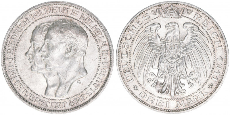 Wilhelm II. 1888-1918
Preussen. 3 Mark, 1911 A. zur Jahrhundertfeier der Univers...