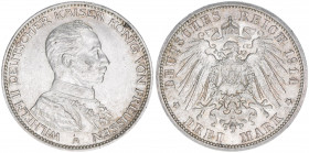 Wilhelm II. 1888-1918
Preussen. 3 Mark, 1914 A. 16,67g
J.113
vz/stfr