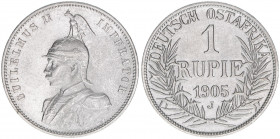 Wilhelm II. 1888-1918
Preussen. 1 Rupie, 1905 J. Deutsch Ostafrika
11,59g
J.N 722
ss/vz