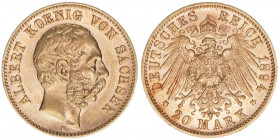 Albert 1873-1902
Sachsen, Königreich. 20 Mark, 1894 E. 7,94g
J.264
stfr-