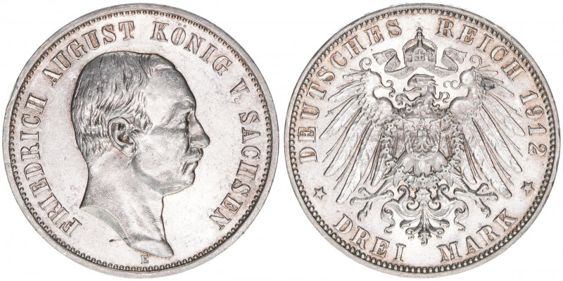 Friedrich August III. 1904-1918
Sachsen, Königreich. 3 Mark, 1912 E. 16,65g
J.13...
