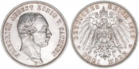 Friedrich August III. 1904-1918
Sachsen, Königreich. 3 Mark, 1912 E. 16,65g
J.135
vz/stfr