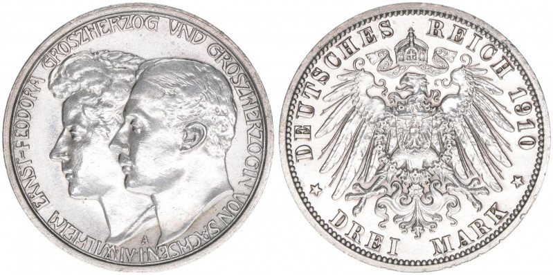 Wilhelm Ernst 1901-1918
Sachsen-Weimar-Eisenach. 3 Mark, 1910 A. auf die Hochzei...