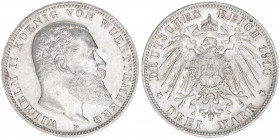 Wilhelm II. 1891-1918
Württemberg. 3 Mark, 1910 F. 16,69g
J.175
stfr-