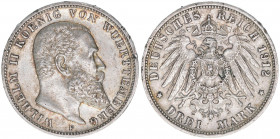Wilhelm II. 1891-1918
Württemberg. 3 Mark, 1912 F. 16,70g
J.175
vz-