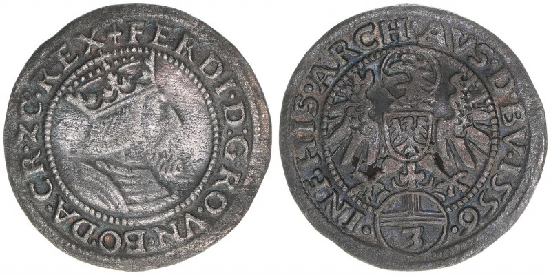 Ferdinand I. 1521-1564
3 Kreuzer, 1556. selten
Hall
2,21g
MT132
vz