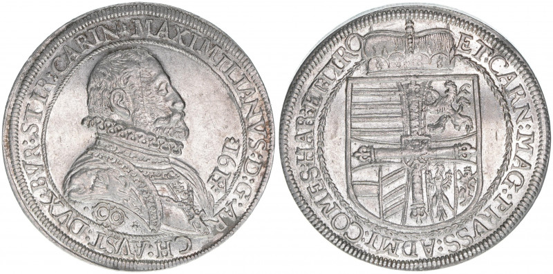 Erzherzog Maximilian 1590-1618
Taler, 1614. Norz Walze 1/IV.
Hall
28,44g
Dav.331...