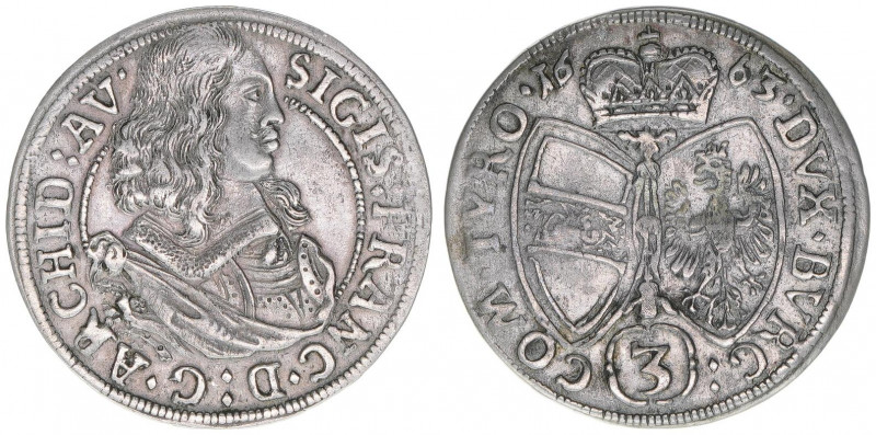 Erzherzog Sigismund Franz 1663-1665
3 Kreuzer, 1663. Hall
1,35g
Enz.11
ss+