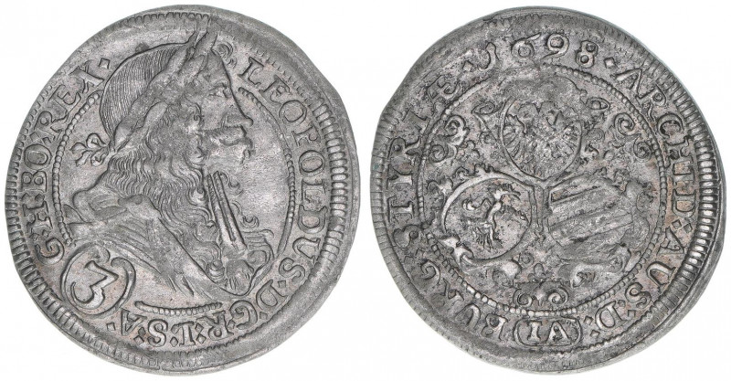Leopold I. 1657-1705
Groschen, 1698 IA. Graz
1,58g
Herinek 1362
ss/vz