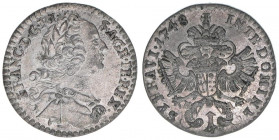 Franz I. Stephan 1745-1765
1 Kreuzer, 1748. äußerst selten - ANK bewertet mit Liebhaberpreis
Hall
0,89g
MT1210
stfr