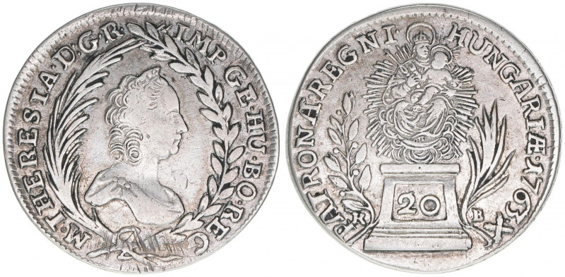 Maria Theresia 1740-1780
20 Kreuzer, 1763 KB. Kremnitz
6,51g
ANK 113
ss+
