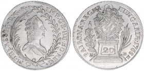 Maria Theresia 1740-1780
20 Kreuzer, 1765 KB. Kremnitz
6,65g
ANK 113
vz++