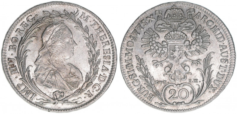 Maria Theresia 1740-1780
20 Kreuzer, 1775 EVS-IK. Prag
6,58g
ANK 110
vz-