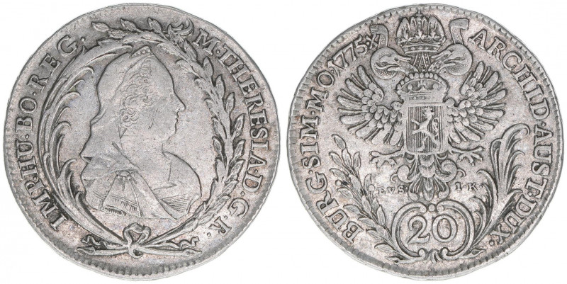 Maria Theresia 1740-1780
20 Kreuzer, 1775 EVS-IK. Prag
6,54g
ANK 110
ss/vz