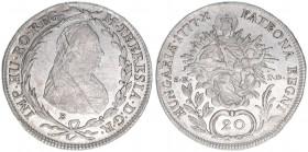 Maria Theresia 1740-1780
20 Kreuzer, 1777 B/SK-PD. Kremnitz
6,51g
ANK 114
vz-
