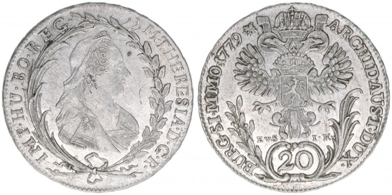 Maria Theresia 1740-1780
20 Kreuzer, 1779 EvS-IK. Prag
6,62g
ANK 110
vz/stfr