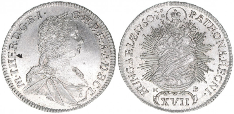 Maria Theresia 1740-1780
17 Kreuzer, 1760 KB. stempelfrisches Prachtexemplar!!
K...