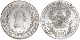 Franz II. (I.) 1792-1835
20 Kreuzer, 1792 B. Kremnitz
6,67g
ANK 40
stfr-