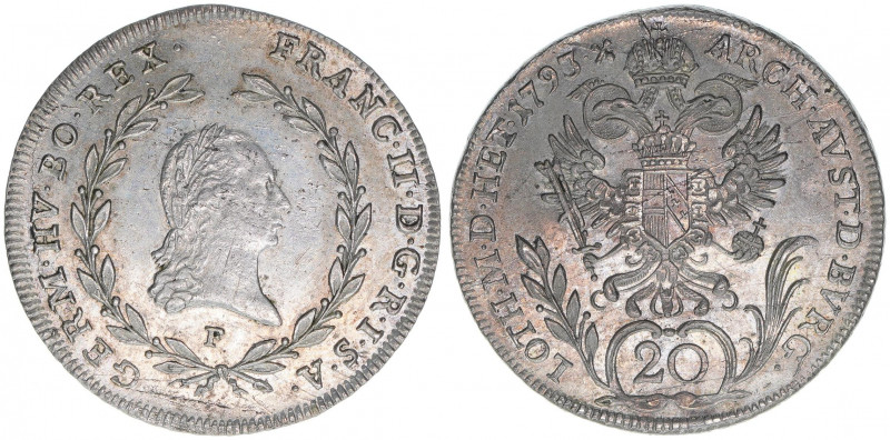 Franz II. (I.) 1792-1835
20 Kreuzer, 1793 F. Hall
6,64g
MT1358
vz/stfr