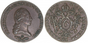 Franz II. (I.) 1792-1835
6 Kreuzer, 1800 F. Hall
13,20g
MT1388
vz