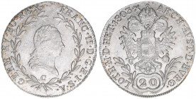 Franz II. (I.) 1792-1835
20 Kreuzer, 1803 C. Prag
6,59g
ANK 40
vz+