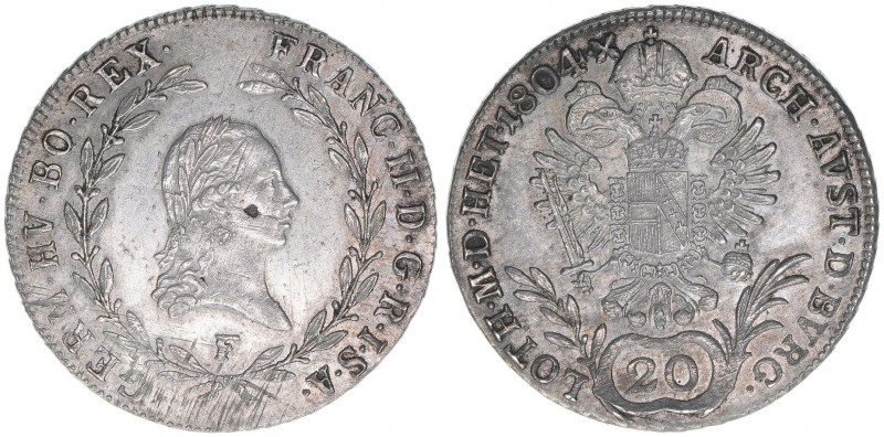 Franz II. (I.) 1792-1835
20 Kreuzer, 1804 F. Hall
6,66g
MT1364
vz+