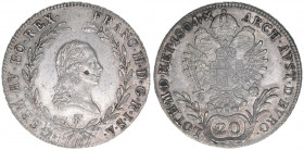 Franz II. (I.) 1792-1835
20 Kreuzer, 1804 F. Hall
6,66g
MT1364
vz+