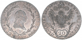 Franz II. (I.) 1792-1835
20 Kreuzer, 1806 D. selten
Salzburg
6,69g
ANK 41
vz