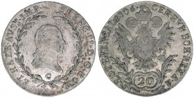 Franz II. (I.) 1792-1835
20 Kreuzer, 1806 C. Prag
6,70g
Herinek 685
ss+