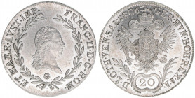 Franz II. (I.) 1792-1835
20 Kreuzer, 1806 G. Nagybanya
6,66g
ANK 41
stfr