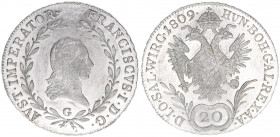 Franz II. (I.) 1792-1835
20 Kreuzer, 1809 G. Nagybanya
6,66g
ANK 42
stfr