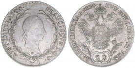 Franz II. (I.) 1792-1835
20 Kreuzer, 1830 E. Karlsburg
6,61g
ANK 46
ss