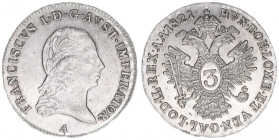 Franz II. (I.) 1792-1835
3 Kreuzer, 1821 A. Wien
1,66g
ANK 27
stfr