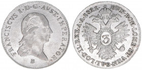 Franz II. (I.) 1792-1835
3 Kreuzer, 1821 B. Kremnitz
1,74g
ANK27
ss/vz
