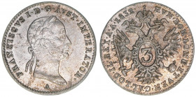Franz II. (I.) 1792-1835
3 Kreuzer, 1832 A. Wien
1,62g
ANK 29
vz/stfr