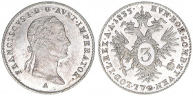 Franz II. (I.) 1792-1835
3 Kreuzer, 1833 A. Wien
1,70g
ANK 29
stfr
