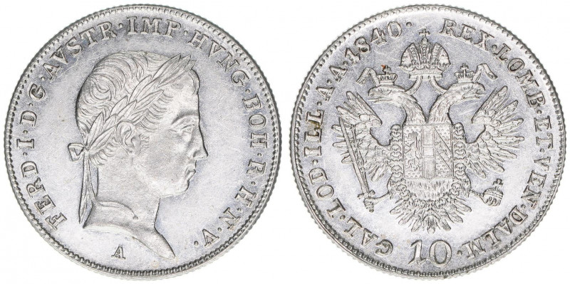 Ferdinand I.1835-1848
10 Kreuzer, 1840 A. Erstabschlag!!
Wien
3,89g
ANK 6
stfr