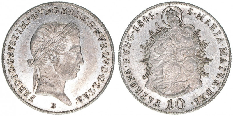 Ferdinand I.1835-1848
10 Kreuzer, 1846 B. Kremnitz
3,87g
ANK 15
stfr