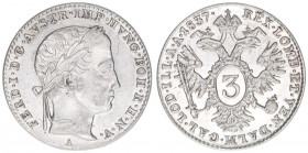 Ferdinand I.1835-1848
3 Kreuzer, 1837 A. Wien
1,69g
ANK 2
stfr